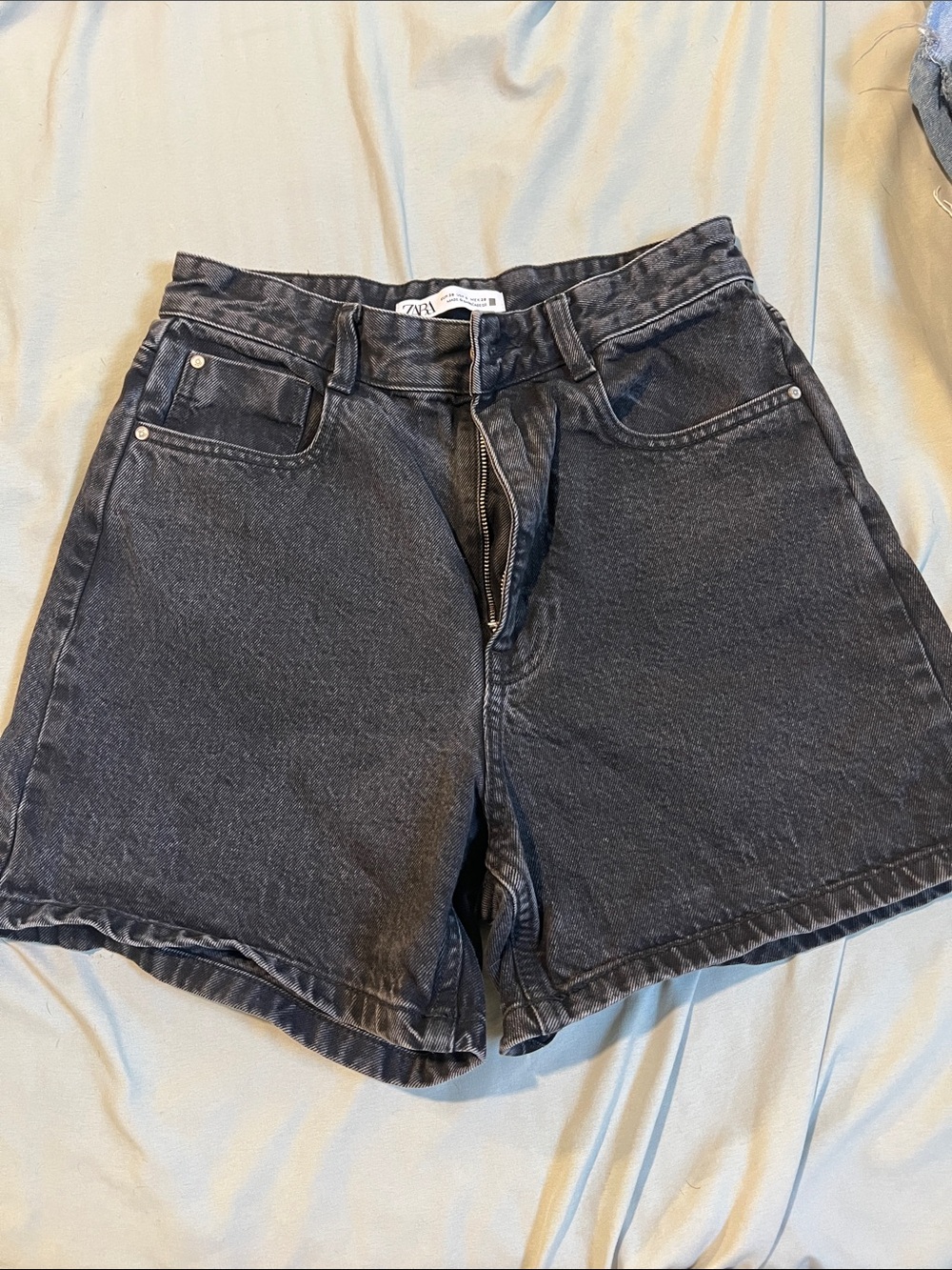 Zara Washed Black High-Rise Denim Shorts